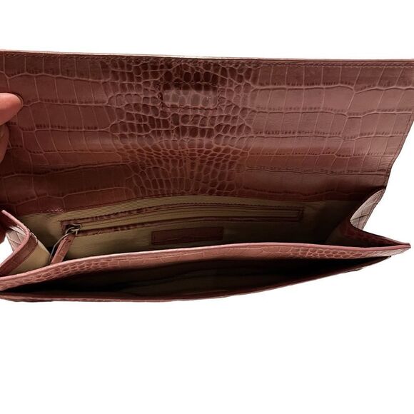 Beautiful Ann Taylor Leather Envelope Clutch Mauve Croc Embossed - Picture 6 of 13
